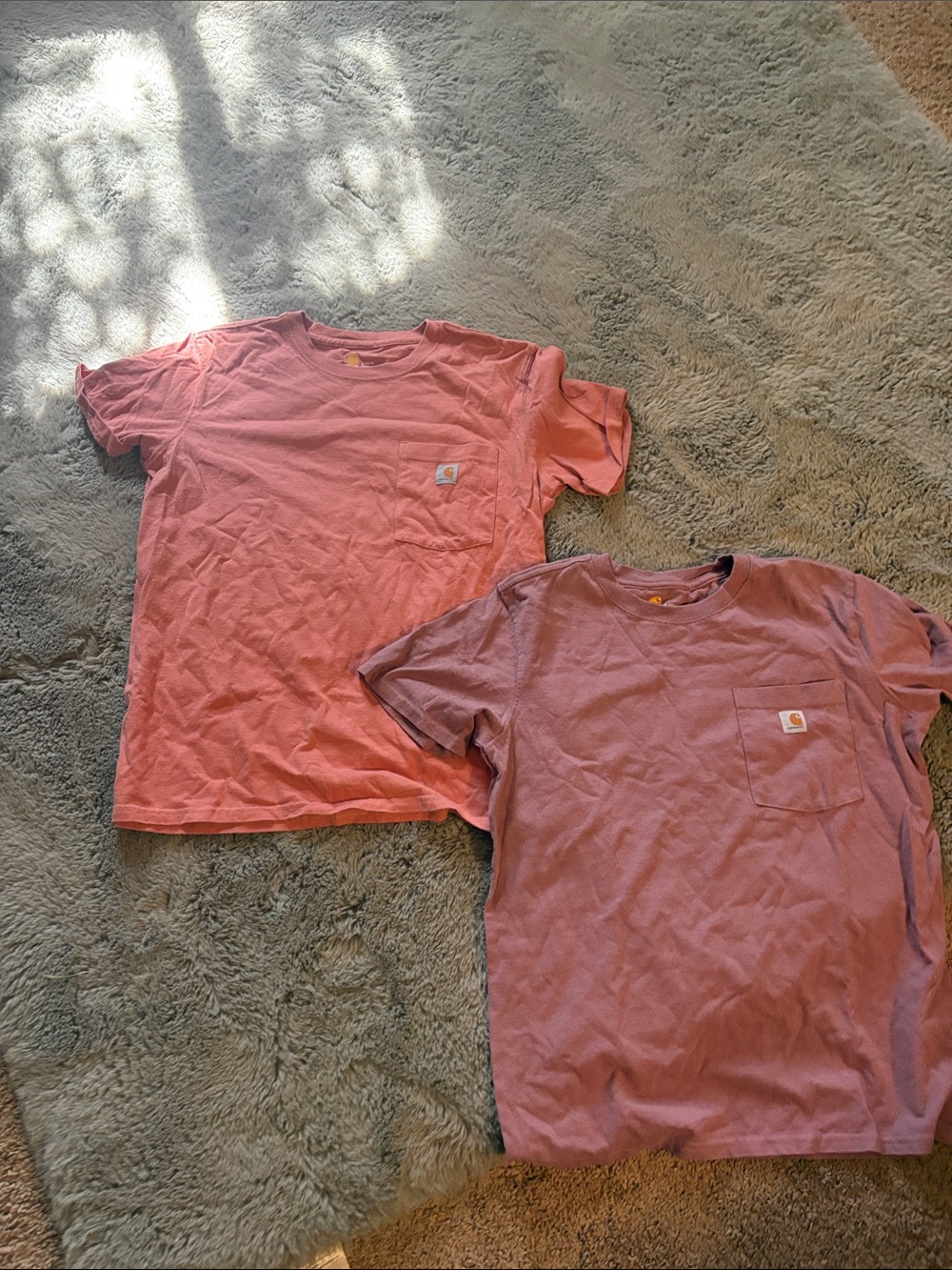 Carhartt Short-Sleeve Pocket Tees in Coral and Dusty Rose